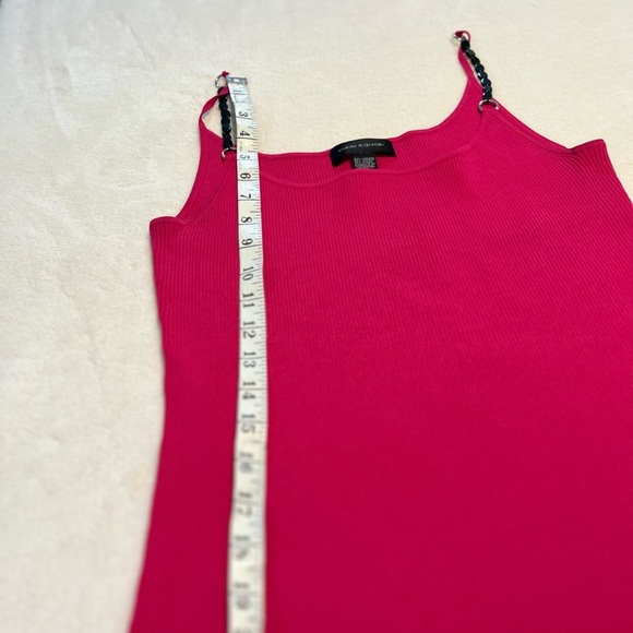 Hot Pink Ribbed Tank Top | Cable & Gauge | Black Beaded Straps | Women’s Medium - Picture 2 of 6
